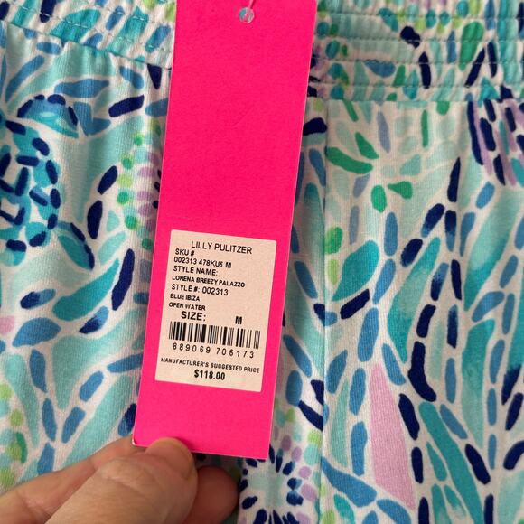 Lilly Pulitzer NWT Lorena Breezy Palazzo Blue Ibiza Open Water Pants M - Picture 8 of 12